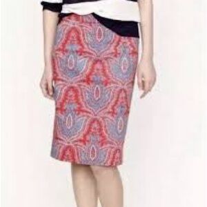 J. Crew Paisley The Pencil Skirt Size 10 Back Zip Closure. Boho Hippie Festival.